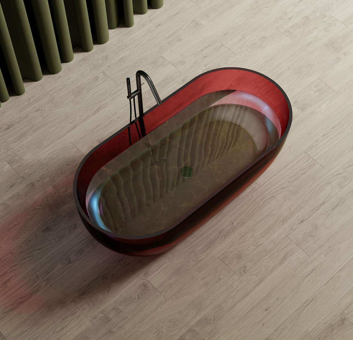 Red Rounded Rectangle Transparent Bathtub; original factory model TW-8501T catalogue detail view 1