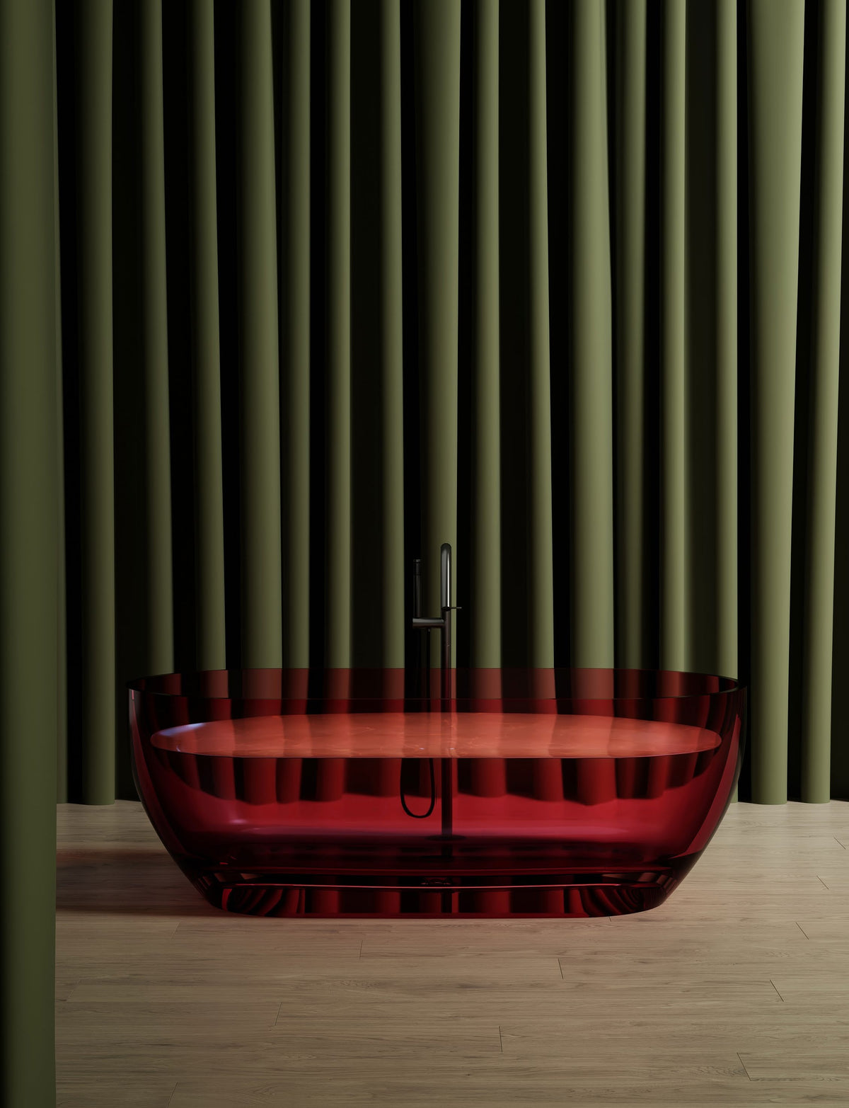 Red Rounded Rectangle Transparent Bathtub; original factory model TW-8501T complete product view