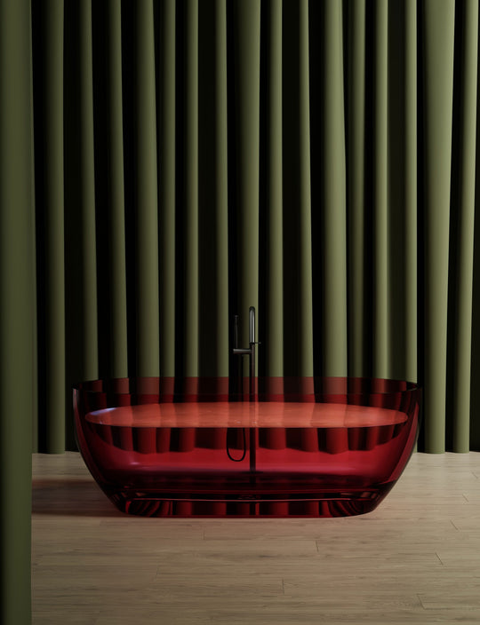 Red Rounded Rectangle Transparent Bathtub; original factory model TW-8501T complete product view