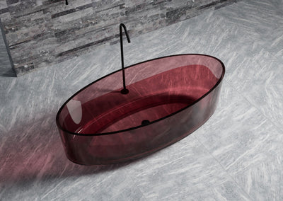 Red Slim Oval Transparent Bathtub; original factory model TW-8703T complete product view