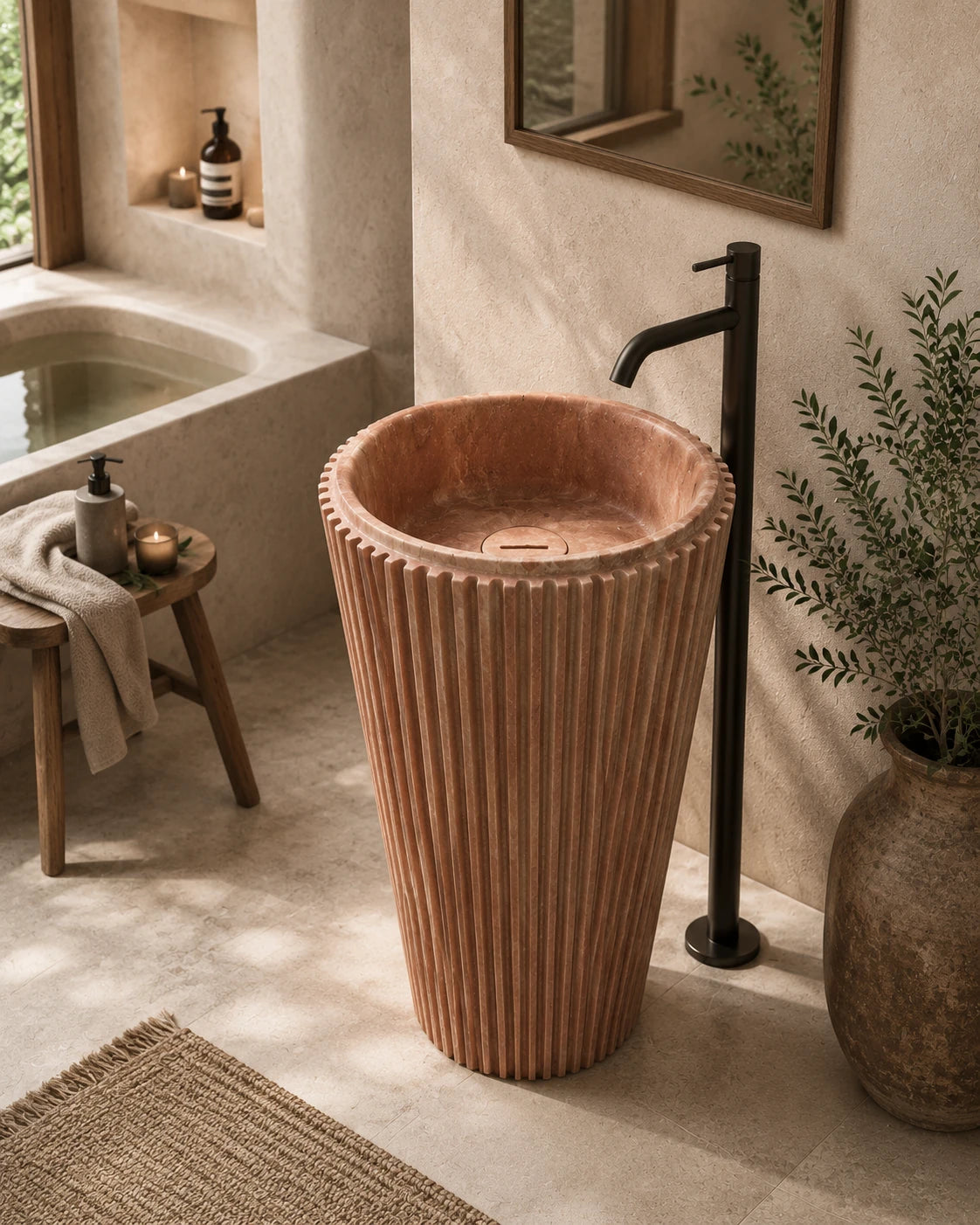 Red travertine Basin