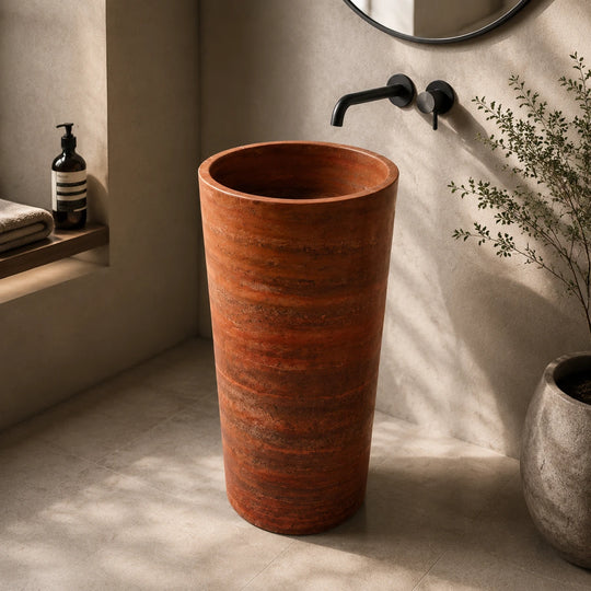 Red Travertine Cylindrical Pedestal Basin 40 mm