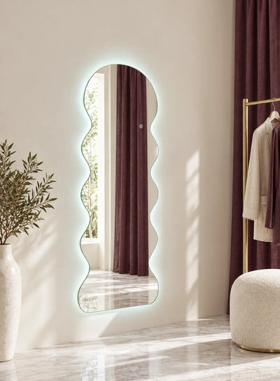 Ripple Edge Full Length LED Mirror — full product view; R30