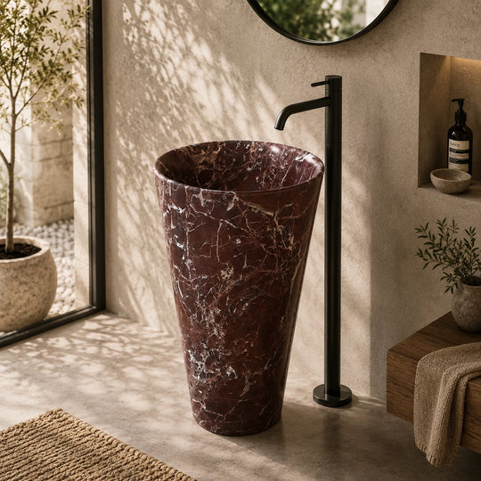 Rosso Levanto Marble Tapered Pedestal Basin