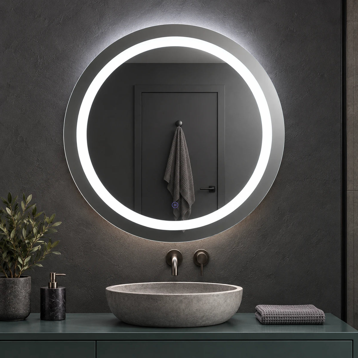 Round Front Ring LED Bathroom Mirror — full product view; KS-3002