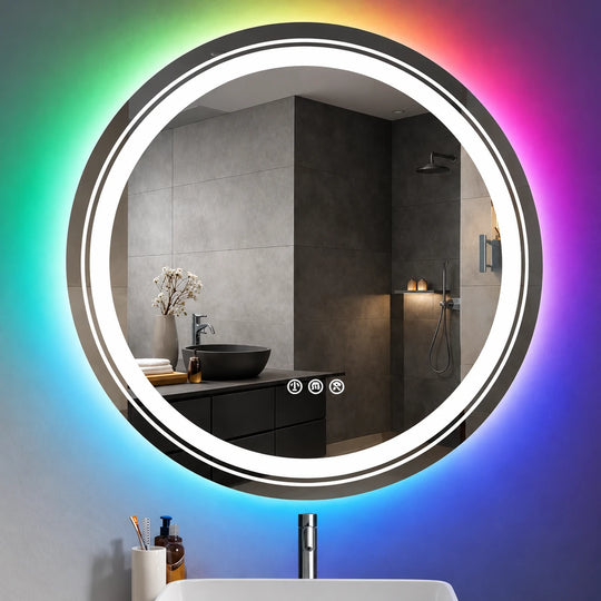 Round RGB Halo LED Mirror — full product view; RGBC