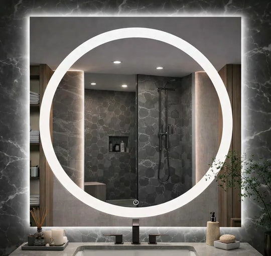 Round Wide Light Band LED Mirror — full product view; KS004