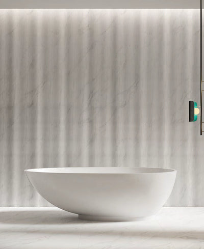 Rounded Bowl Oval Solid Surface Bathtub - XA-8833; complete factory model view