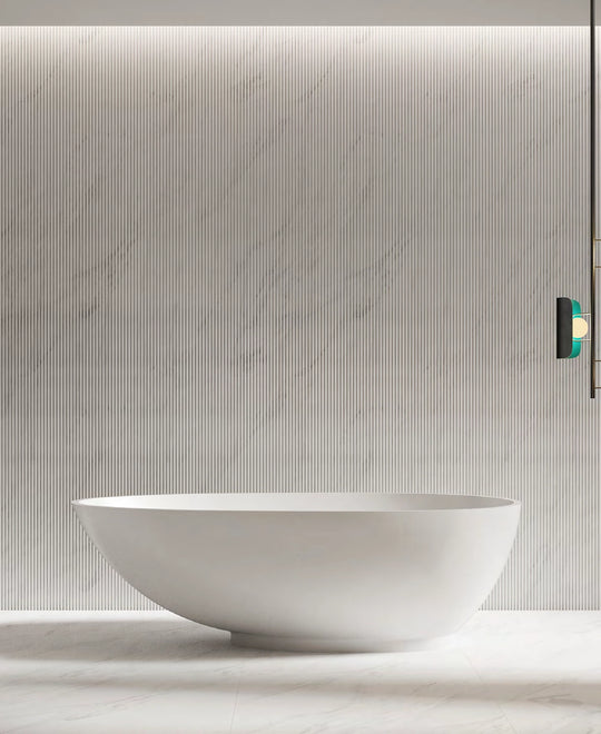 Rounded Bowl Oval Solid Surface Bathtub - XA-8833; complete factory model view