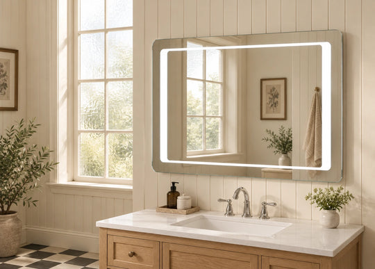 Rounded Inset Border LED Bathroom Mirror — full product view; KS-1004