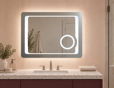 Rounded LED Mirror with Circular Inset — full product view; KS-1019