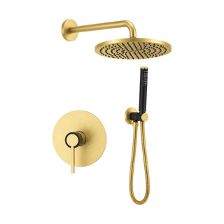 Brushed gold round shower valve trim with slim lever on matte black collar, shown with rough-in body — SANIKB SP1025 21 47 2