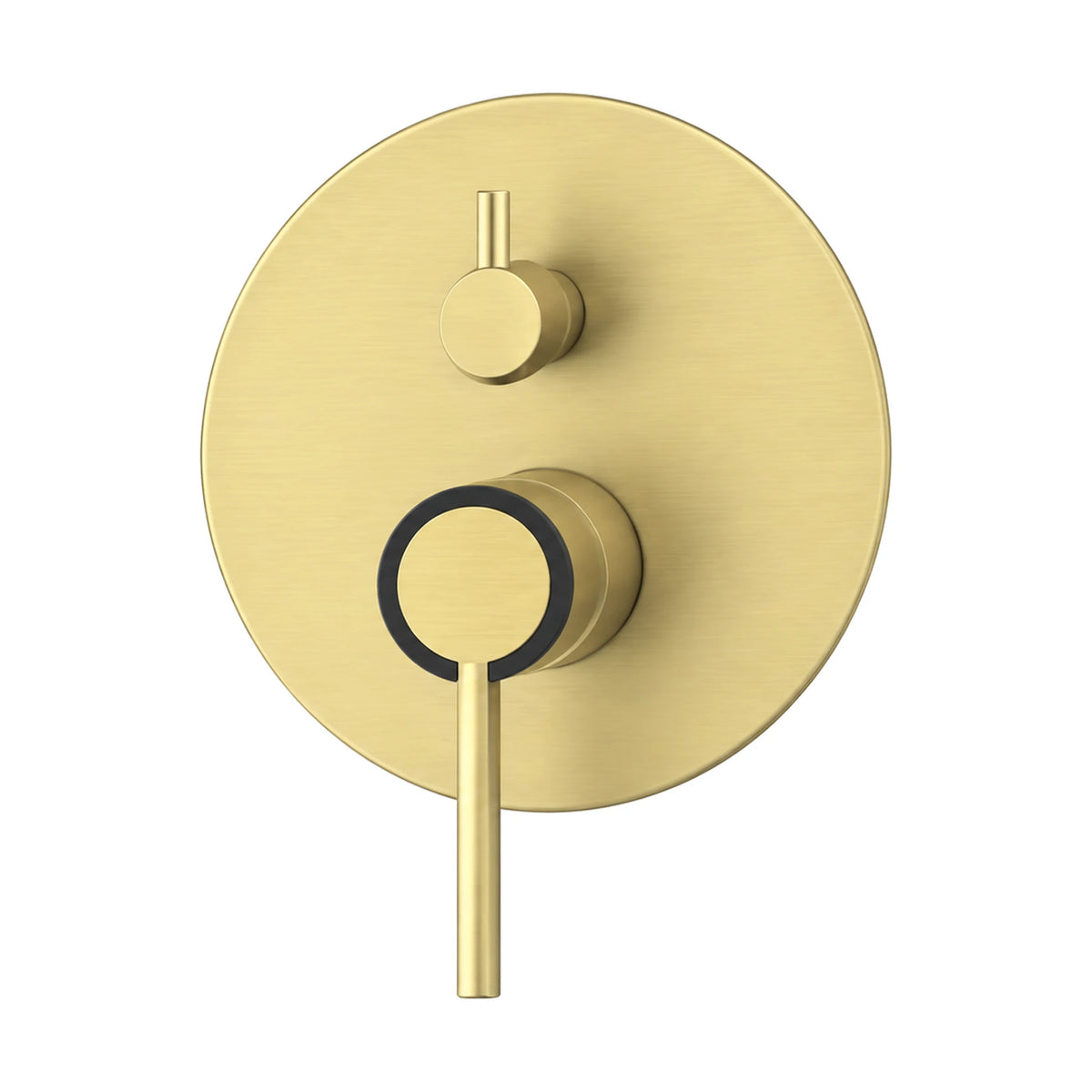 Brushed gold round valve trim with diverter knob and slim lever on matte black collar, with rough-in body — SANIKB SP1025 22 47 2