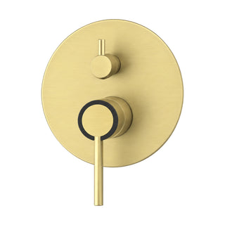 Brushed gold round valve trim with diverter knob and slim lever on matte black collar, with rough-in body — SANIKB SP1025 22 47 2