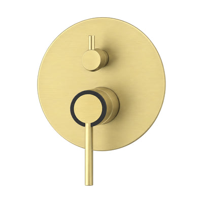 Brushed gold round valve trim with diverter knob and slim lever on matte black collar, with rough-in body — SANIKB SP1025 22 47 2