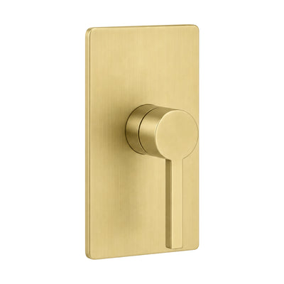 Brushed gold rectangular shower valve trim plate with single lever, shown with rough-in valve body — SANIKB SP1003C 21 43 1