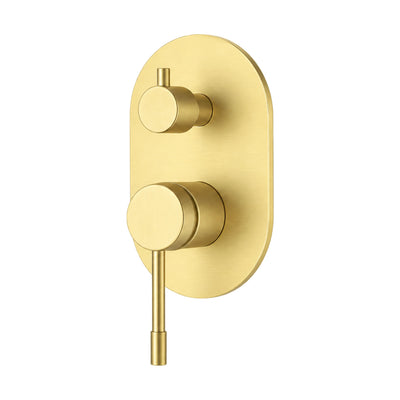 Brushed gold oval shower valve trim with diverter knob above pin lever, shown with rough-in body — SANIKB SP1010B 22 43 2