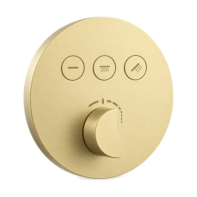 Brushed gold round shower valve trim with three push buttons above a round control knob — SANIKB SC030 23 43 1