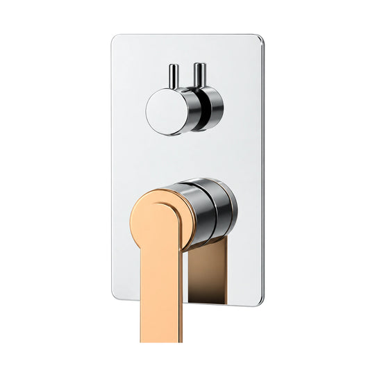 Rectangular chrome shower valve trim with rose gold lever and chrome diverter knob, with rough-in body — SANIKB SP076C 22 74 1