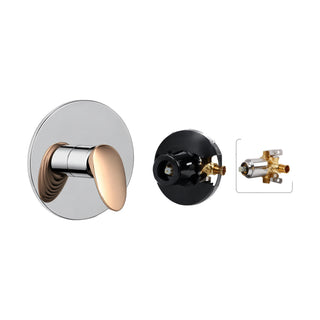 Round chrome shower valve trim with oval rose gold paddle lever, shown with rough-in valve body — SANIKB SP021 21 74 1