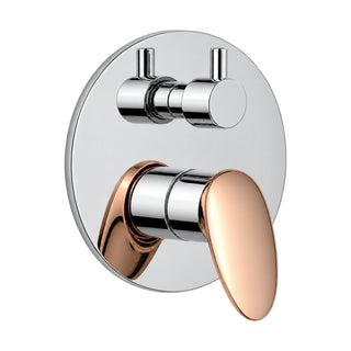 Round chrome shower valve trim with oval rose gold paddle lever and diverter knob above, with rough-in body — SANIKB SP022A 13 74 1