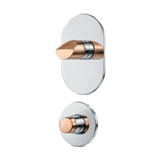 Oval chrome shower valve trim with rose gold slant-cut knob, shown with round rough-in body — SANIKB SP1014 21 59 2
