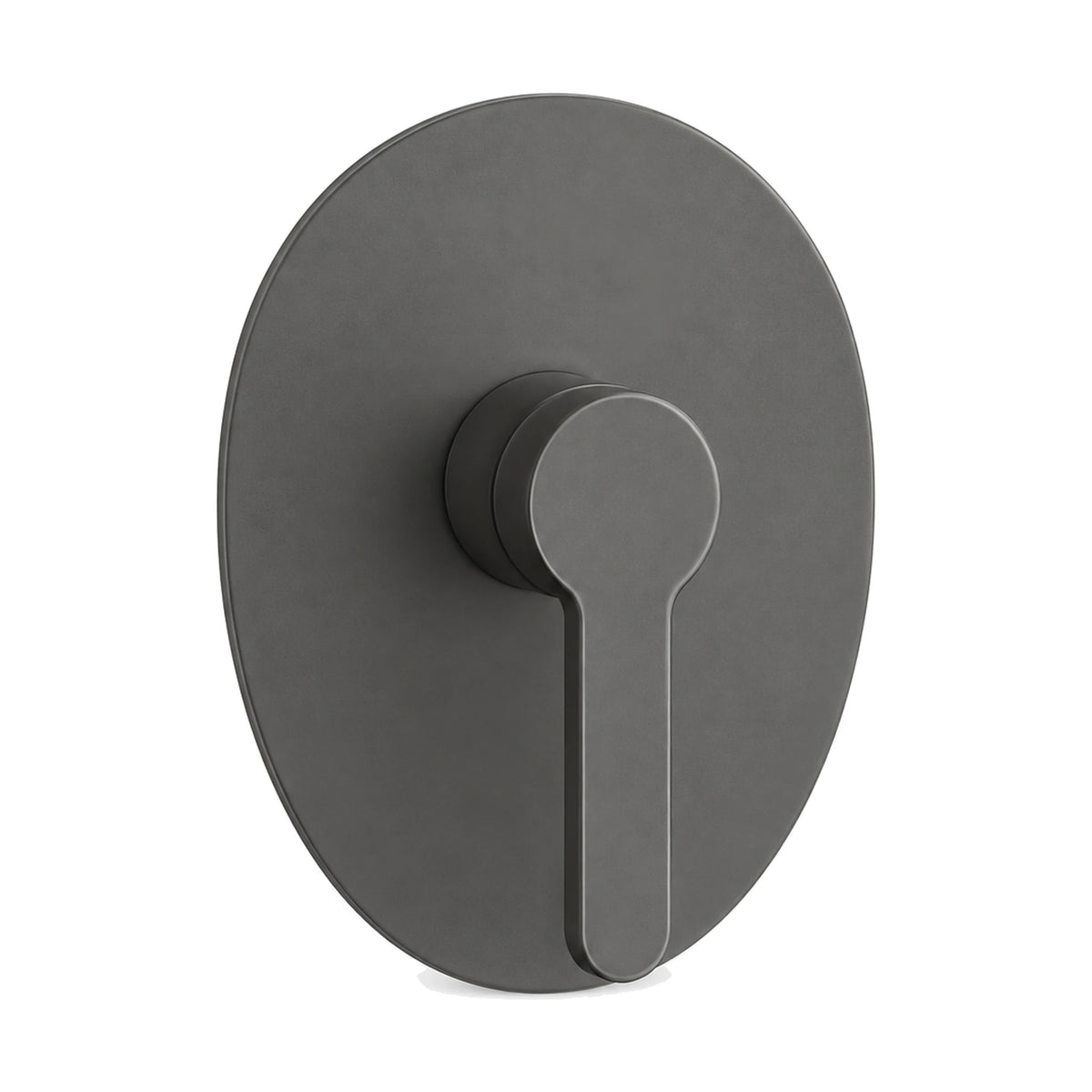 Gun metal grey egg-shaped oval shower valve trim with slim single lever, shown with rough-in body — SANIKB SP092 21 45 1