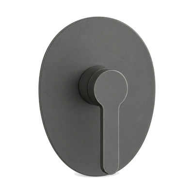 Gun metal grey egg-shaped oval shower valve trim with slim single lever, shown with rough-in body — SANIKB SP092 21 45 1