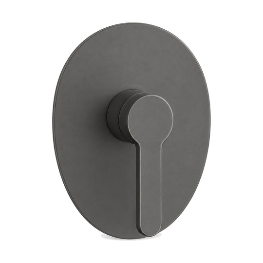 Gun metal grey egg-shaped oval shower valve trim with slim single lever, shown with rough-in body — SANIKB SP092 21 45 1