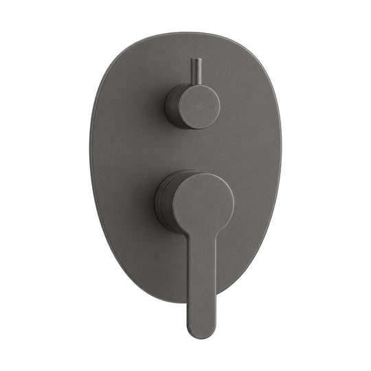 Gun metal grey egg-shaped shower valve trim with slim lever and diverter knob, shown with rough-in body — SANIKB SP092 22 45 1