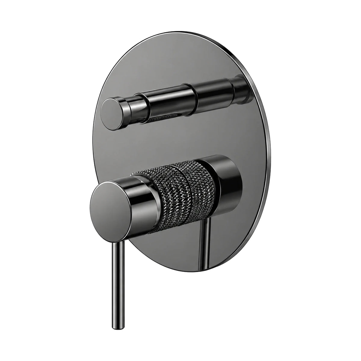 Gun metal grey round valve trim with ribbed cylinder, pin lever and diverter knob, with rough-in body — SANIKB SP064 22 45 1