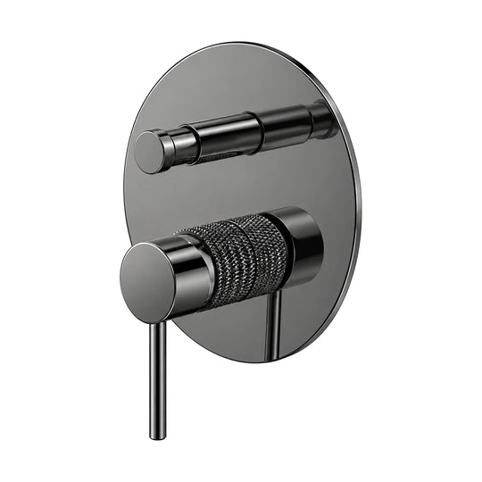 Gun metal grey round valve trim with ribbed cylinder, pin lever and diverter knob, with rough-in body — SANIKB SP064 22 45 1