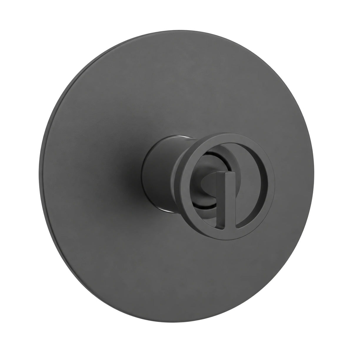 Gun metal grey round shower valve trim with industrial wheel handle, shown with rough-in valve body — SANIKB SP088 21 45 1