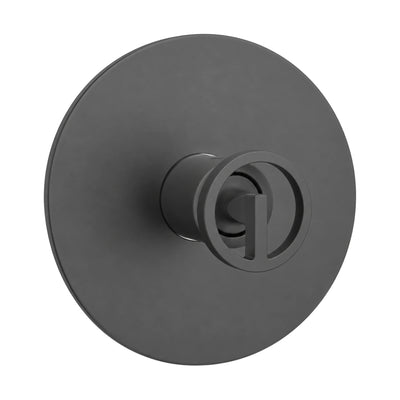 Gun metal grey round shower valve trim with industrial wheel handle, shown with rough-in valve body — SANIKB SP088 21 45 1
