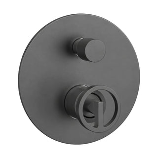 Gun metal grey round shower valve trim with wheel mixer handle and diverter knob, shown with rough-in body — SANIKB SP088 22 45 1