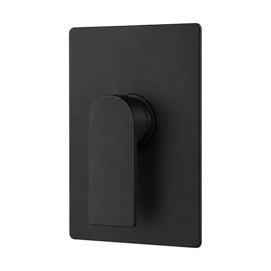 Matte black rectangular shower valve trim with flat single lever, shown with round rough-in body — SANIKB SP1018 21 31 2