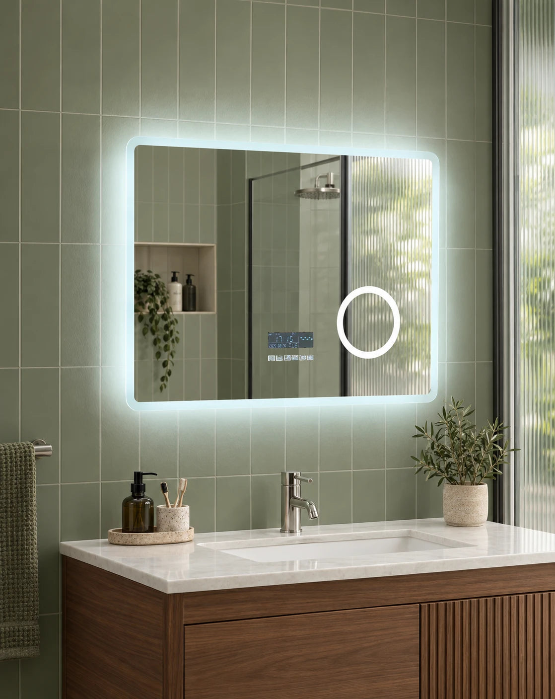 Side Bar LED Mirror with Circular Inset — full product view; KS-009-1007