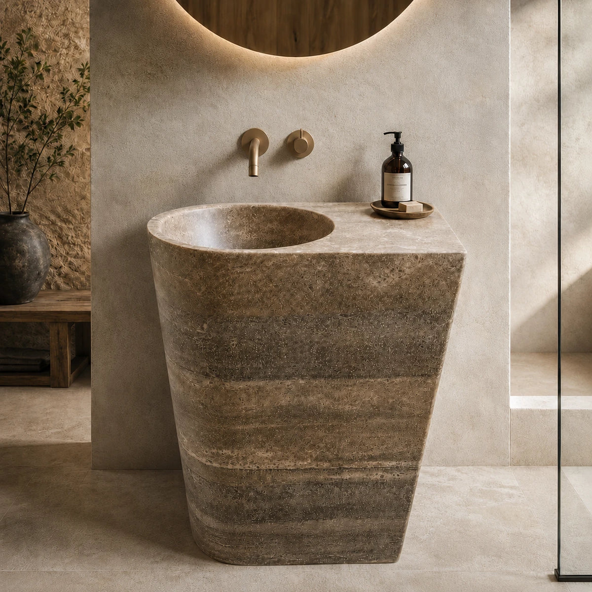 Silver-grey travertine Basin