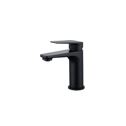 Matte black single-hole bathroom basin faucet, brass body, slim squared lever, standard height — SANIKB FYF-01001.