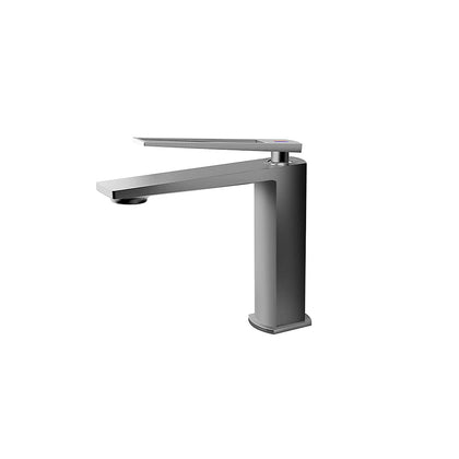 Gunmetal grey single-hole bathroom basin faucet, brass body, slim open-slot lever handle — SANIKB FYF-01050