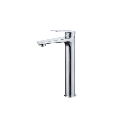 Polished chrome tall vessel basin faucet, single hole, brass, flat angular spout — SANIKB FYF-01001.