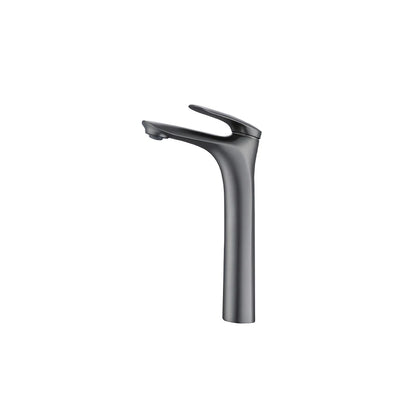 Gunmetal grey single-hole vessel basin faucet, brass, tall body for above-counter sinks — SANIKB FYF-01035.