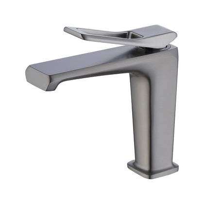 Brushed gunmetal single-hole bathroom basin faucet, brass body, angular spout — SANIKB FYF-01037.