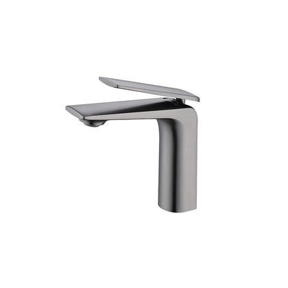 Gunmetal grey single-hole bathroom basin faucet, brass, flat winged lever handle — SANIKB FYF-01647