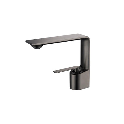 Gunmetal grey single-hole bathroom faucet, brass, slim lever and flat spout — SANIKB FYF-01674.