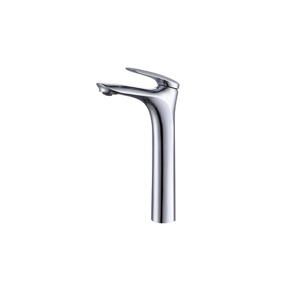 Polished chrome single-hole vessel basin faucet, brass, tall body, curved lever — SANIKB FYF-01035.