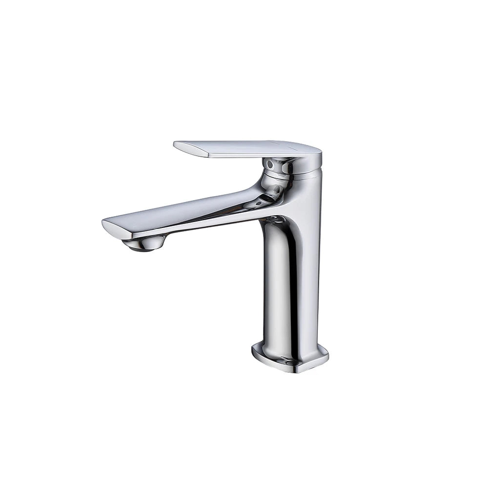 Polished chrome single-hole bathroom basin faucet, brass, standard short body — SANIKB FYF-01059.