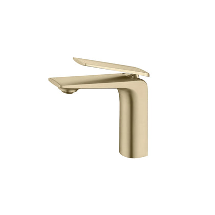 Brushed gold single-hole bathroom basin faucet, solid brass, blade spout — SANIKB FYF-01647