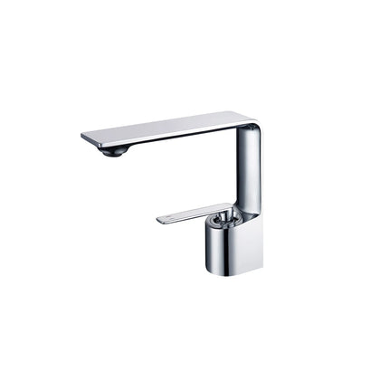 Polished chrome single-hole bathroom faucet, brass, flat blade spout, standard body — SANIKB FYF-01674.