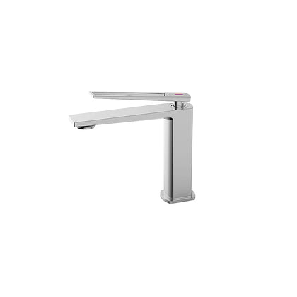Polished chrome single-hole bathroom faucet, brass body, slim open-channel lever handle — SANIKB FYF-01050
